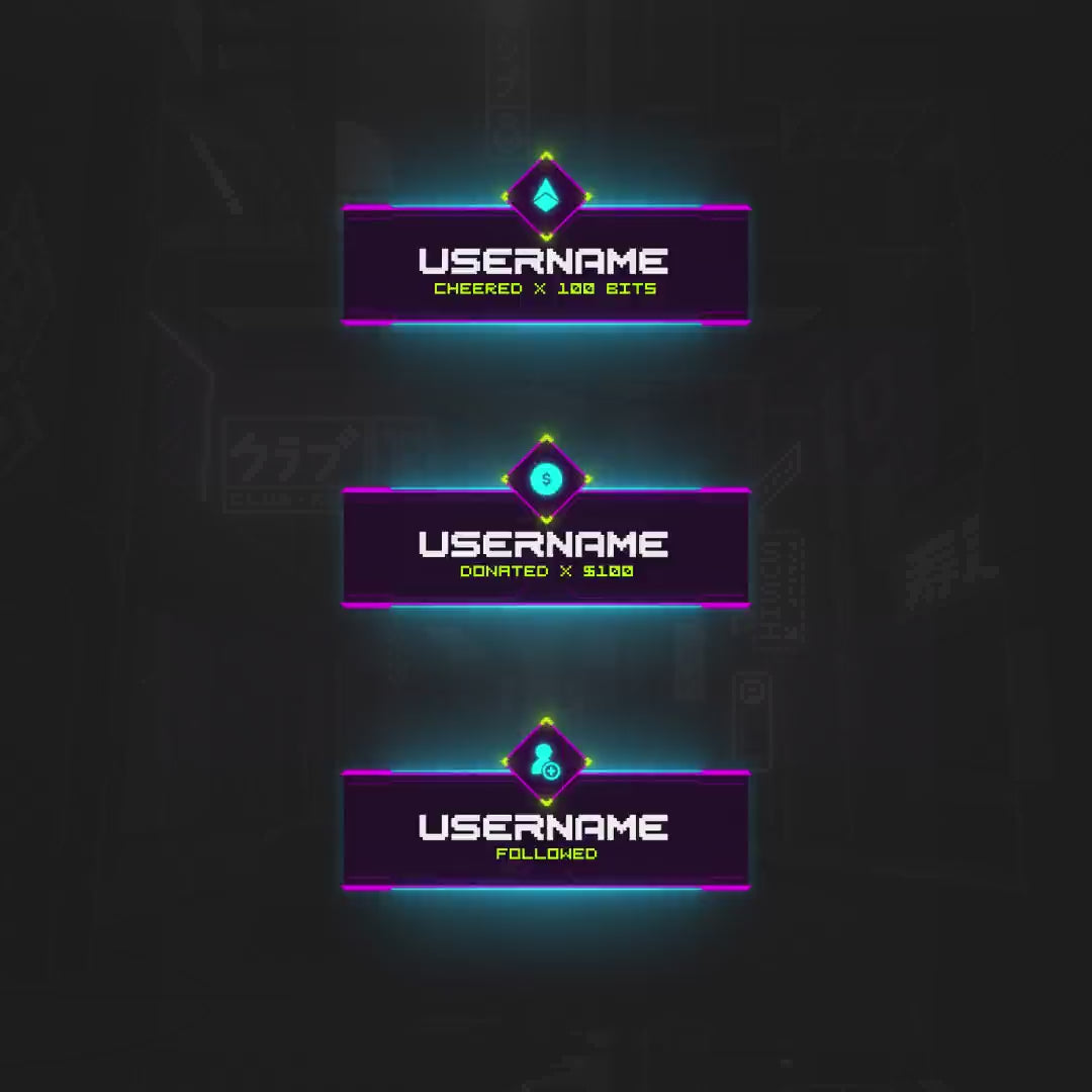Neo Pixel Animated Stream Overlays. Colorful notifications for cheers, donations, and follows.