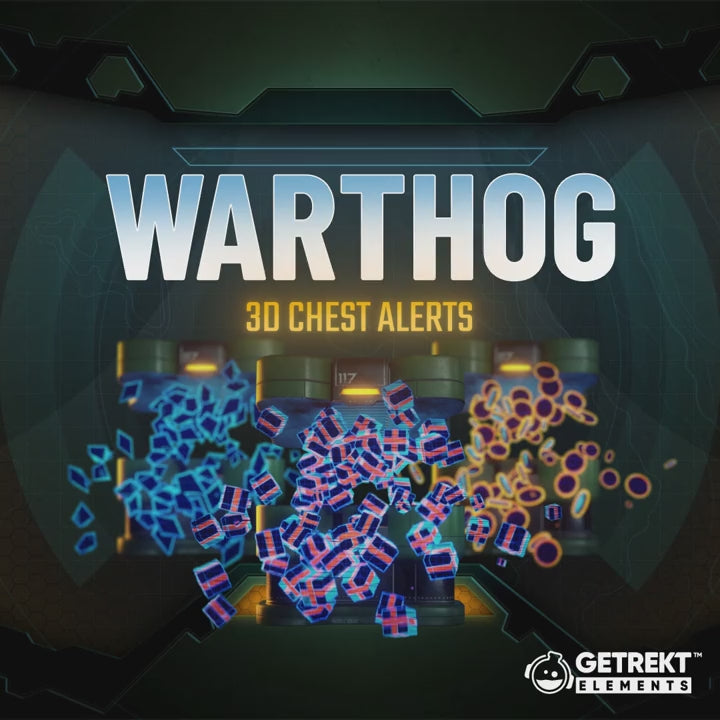 Warthog 3D Chest Alerts. Stream overlays bundle featuring colorful animated assets.