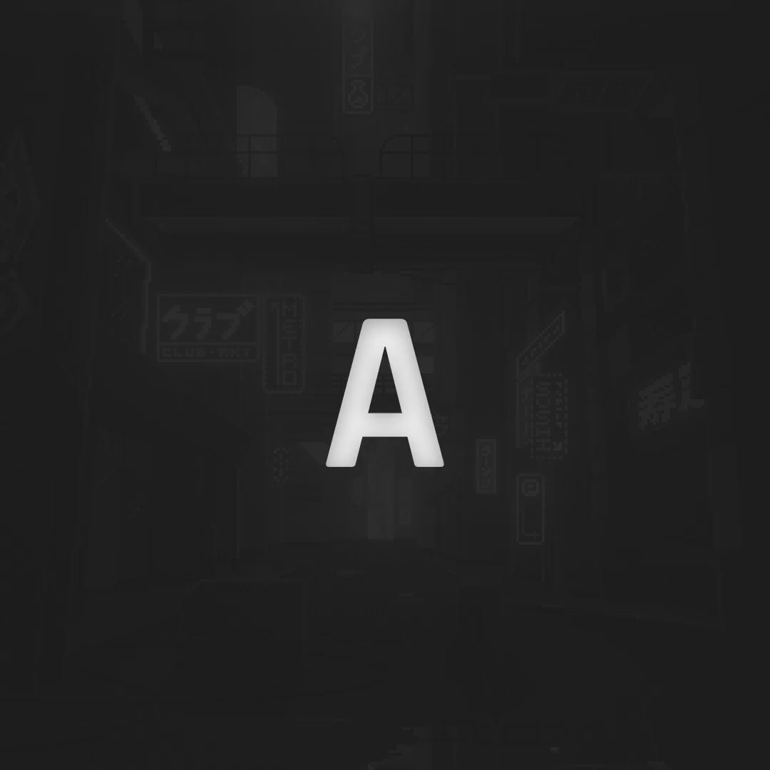 Neo Pixel Animated Stream Overlays Package. Futuristic black background with glowing white 'A'.