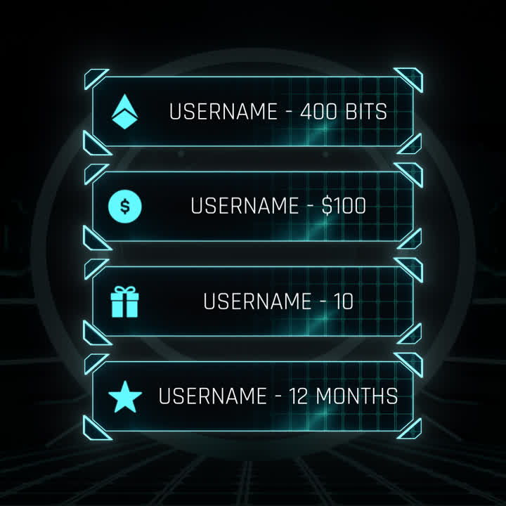 TRN Static Stream Overlays. Neon grid design showcasing donation and subscriber goals.