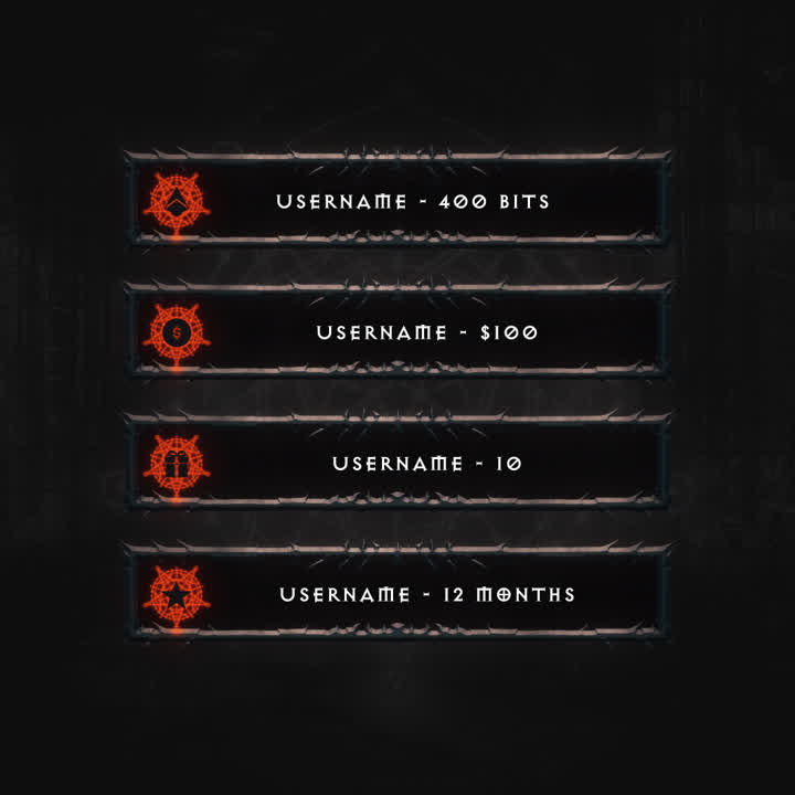 Hellfire Static Stream Overlays. Dark background with red accents. Includes username and donation details.