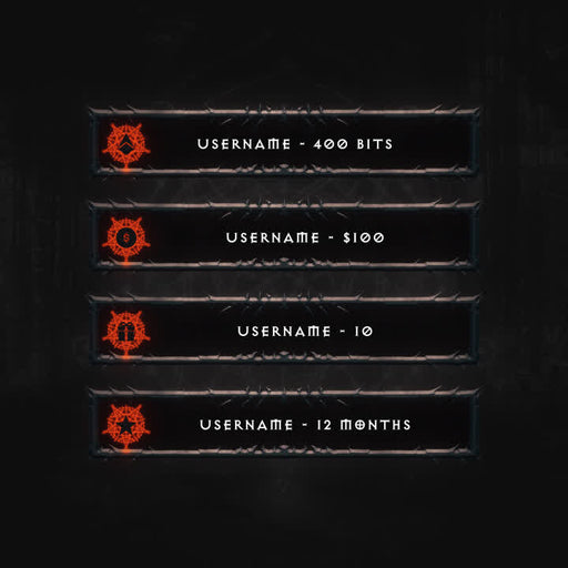 Hellfire Static Stream Overlays. Dark background with red accents. Includes username and donation details.