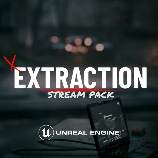 Extraction Stream Pack. Tarkov-inspired static stream overlays. Dark background with bold text.