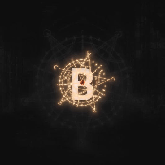 Animated stinger transition featuring glowing "B" on a dark background with magical symbols.