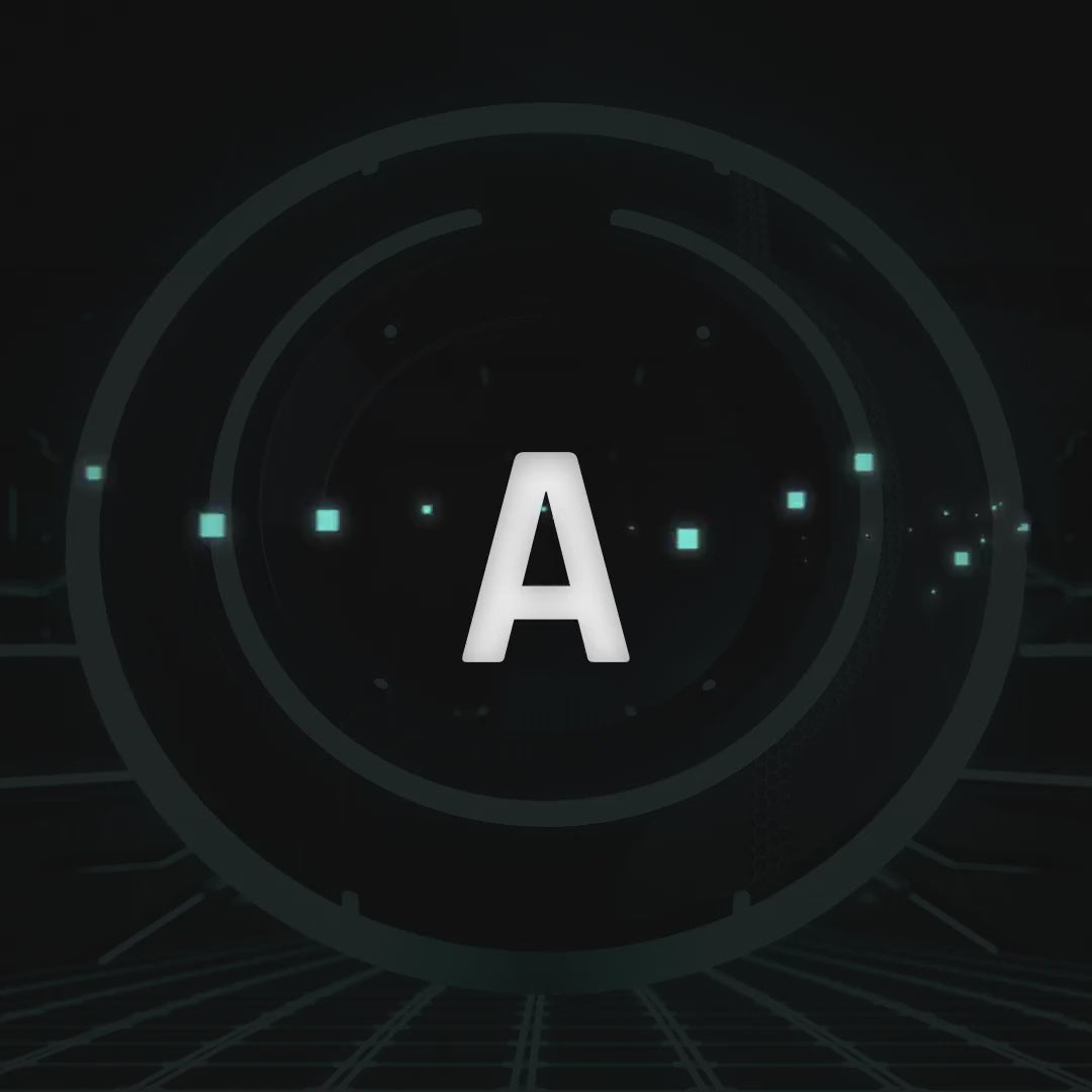 TRN 3D Animated Stinger Transition. Dark background with circular elements and bold letter "A".