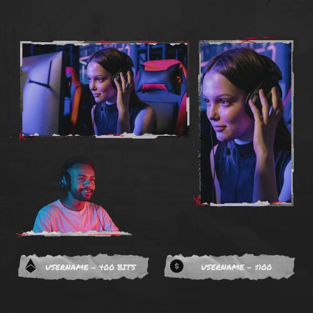 Extraction Animated Webcam Overlays. Two cam boxes and event boxes with customizable icons.