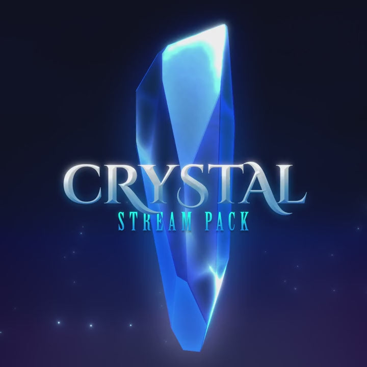 Crystal Stream Pack. A bright blue crystal with elegant text on a dark gradient background.