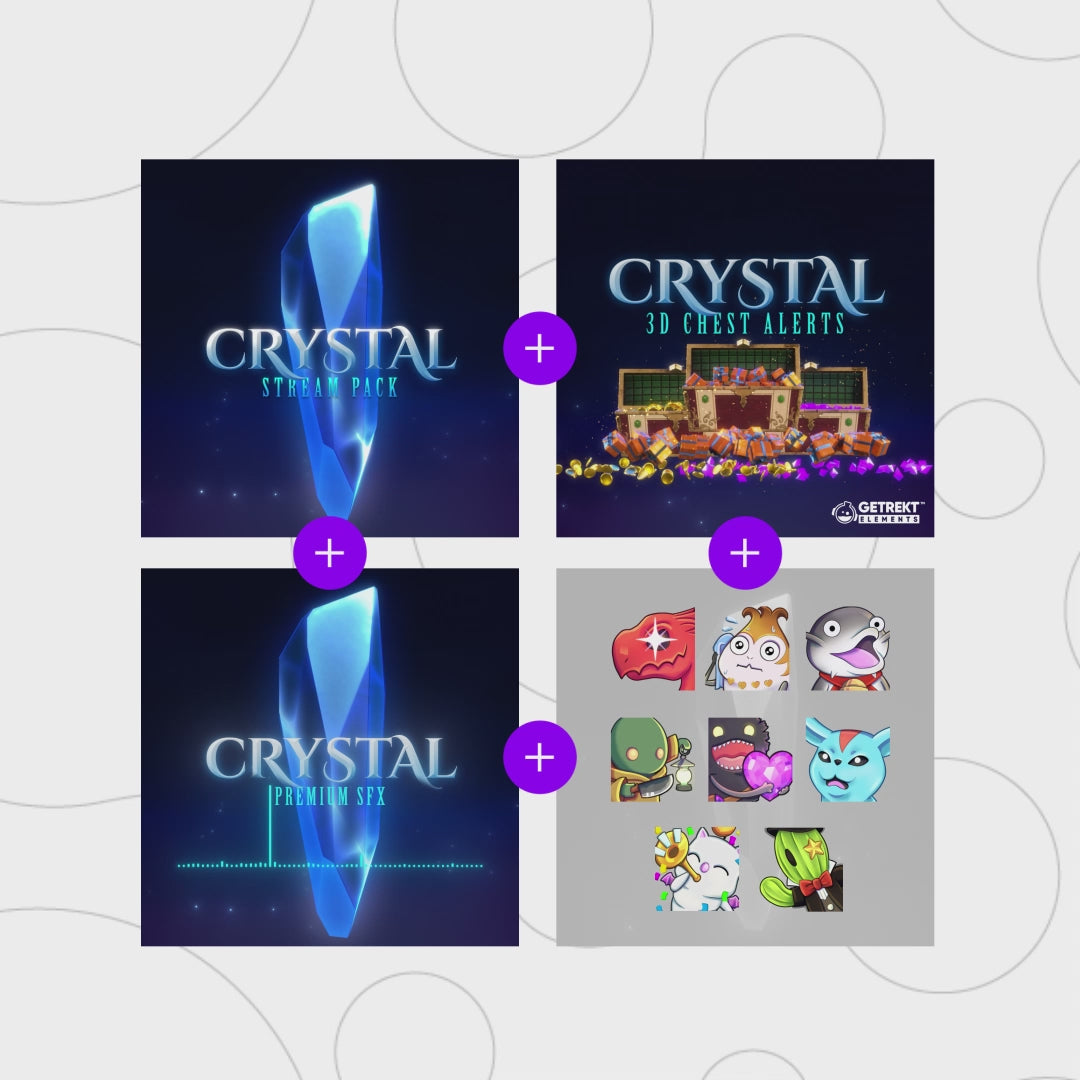 Crystal Ultimate Stream Overlays Bundle. Includes 50+ assets for an upgraded streaming experience.