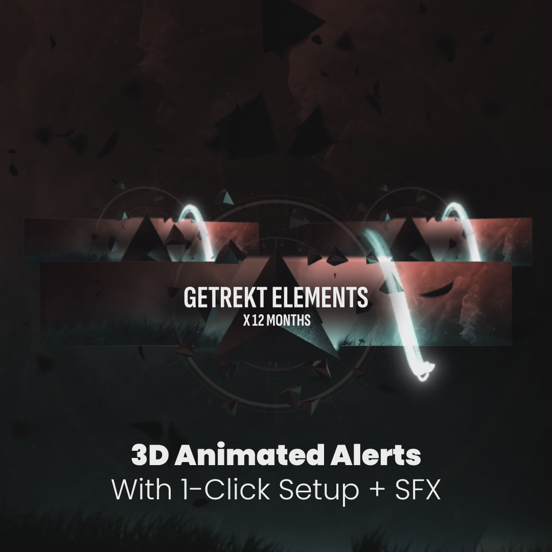 Shape Animated Stream Alerts. 3D animated alerts with engaging effects and text. Dark background.