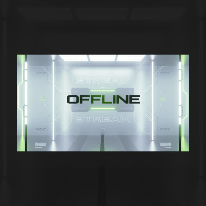 Apollo Static Stream Overlay. "OFFLINE" in bold on a futuristic grey and green background.