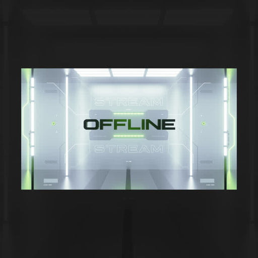 Apollo Static Stream Overlay. "OFFLINE" in bold on a futuristic grey and green background.