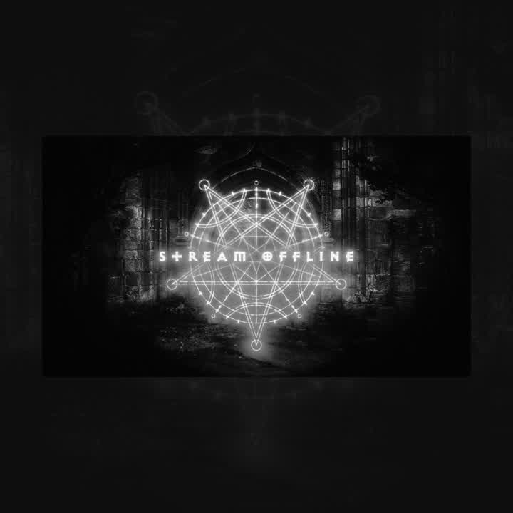 Stream Offline static overlay. Dark background with white demonic circle design.