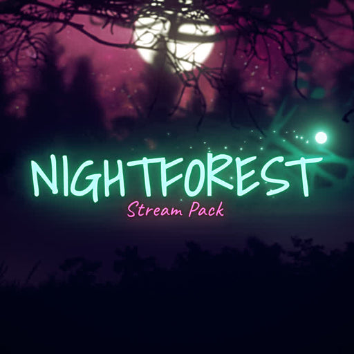 Night Forest Stream Pack. Fantasy themed stream overlays with dark background and glowing text.