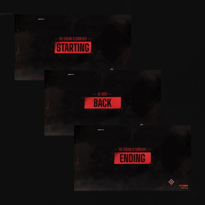 Outlands Static Stream Overlays. Black background with red "Starting," "Be Right Back," "Ending" text.