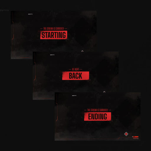 Outlands Static Stream Overlays. Black background with red "Starting," "Be Right Back," "Ending" text.