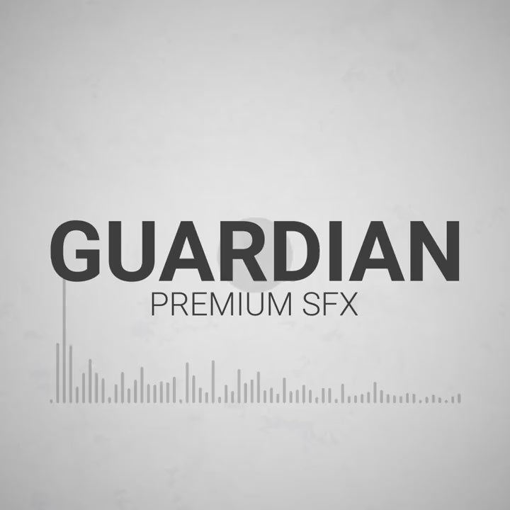 Guardian Premium SFX. Dark grey text on a light grey background with sound wave graphic.