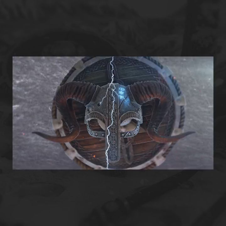 3D animated stream overlays featuring a Viking helmet and shield design. Dark and textured background.