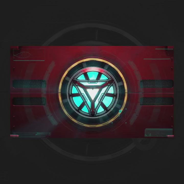 3D Animated Stinger Transition. Red and teal design with a circular reactor symbol.