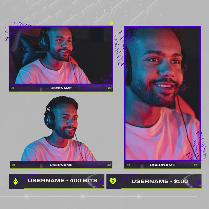 Striker Animated Stream Overlays. Colorful and dynamic frames for alerts and usernames.
