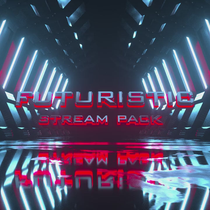 Futuristic Stream Pack. 3D animated overlays with neon lights and reflective floor.