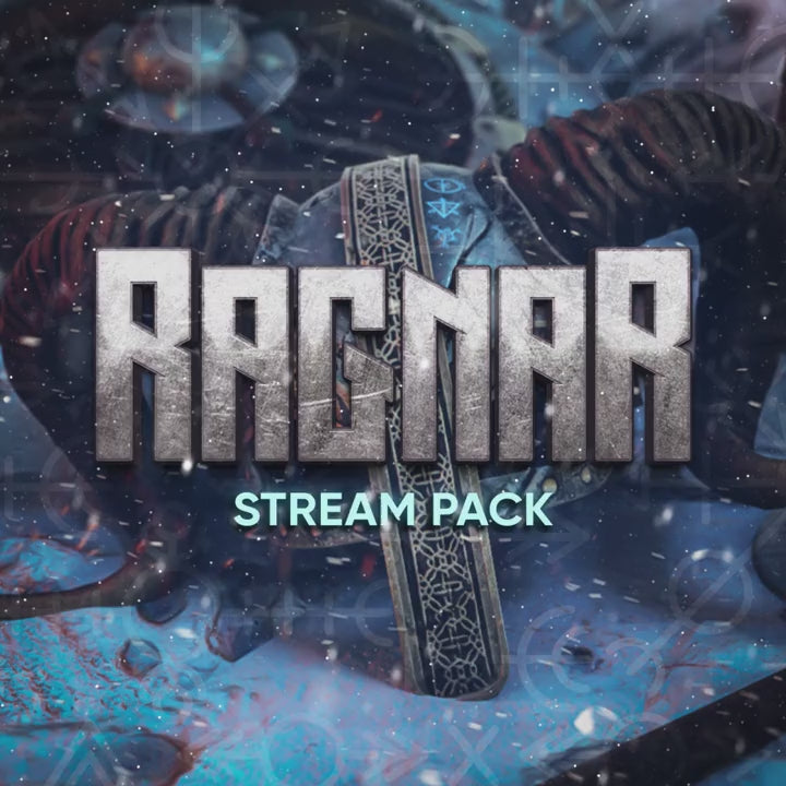 Ragnar Stream Pack. 3D animated overlays with a winter theme. Bold text on a snow-covered background.