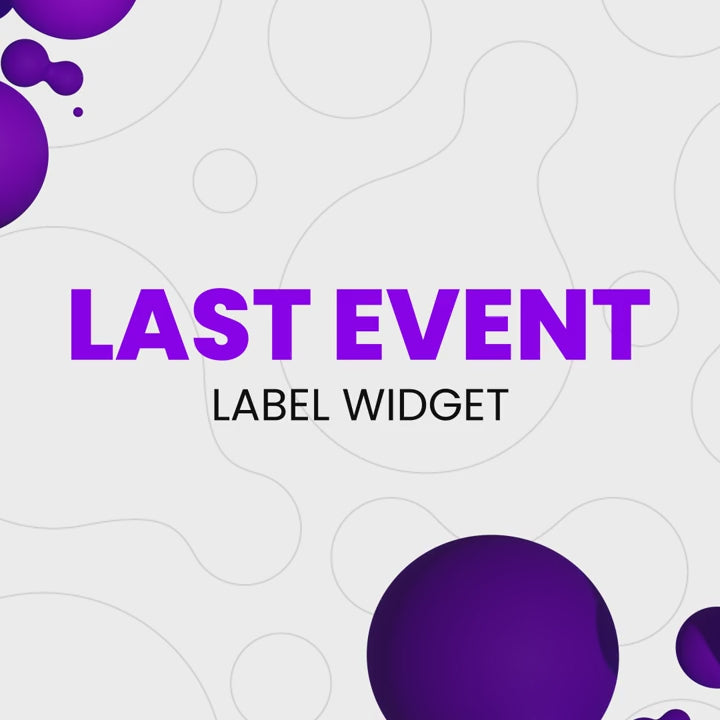 Last Event Label Widget. purple and white design with bold text for streaming events.