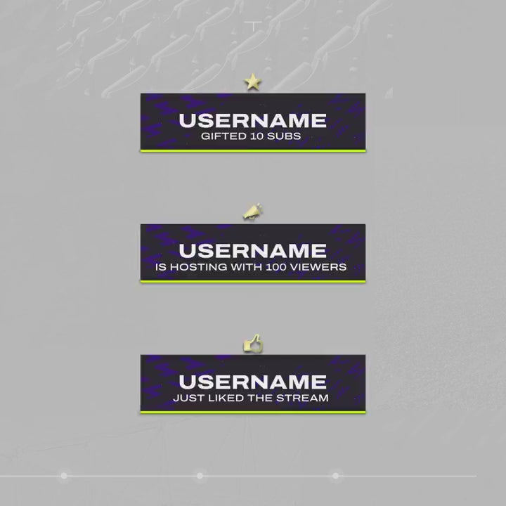 Striker Animated Stream Overlays. Dynamic blue and green notifications for Twitch events.