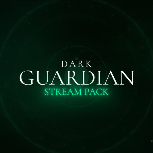 Dark Guardian Stream Pack. Animated overlays with green accents on a dark background.