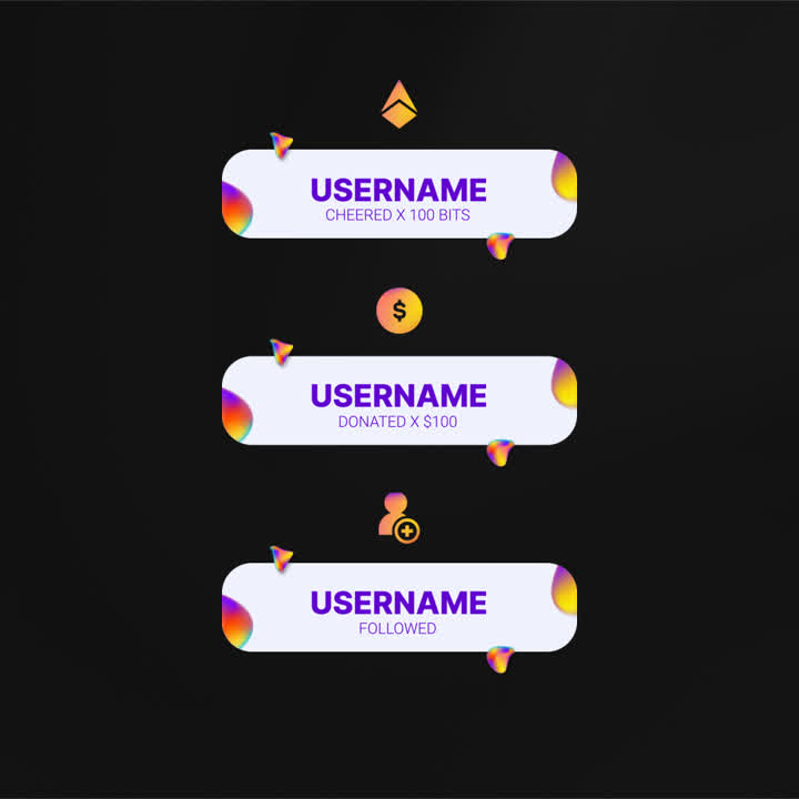 Flow Static Stream Overlays. Colorful liquid design. Notification overlays for cheers, donations, follows.