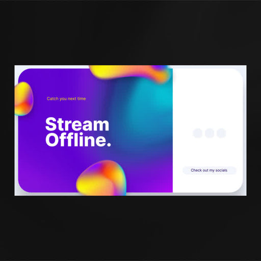 Colorful liquid design with "Stream Offline." message and social media links.