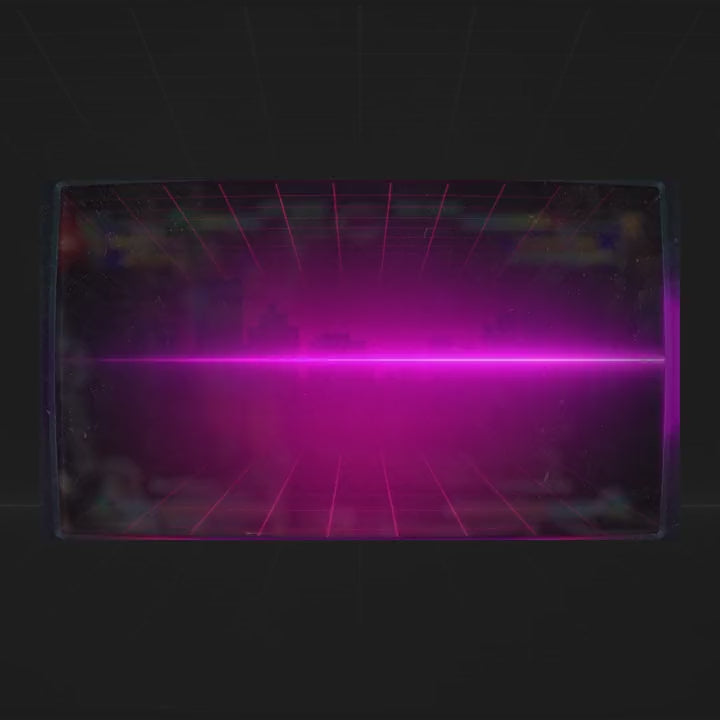 Arcade Animated Stinger Transition with a vibrant pink glow and grid pattern background.