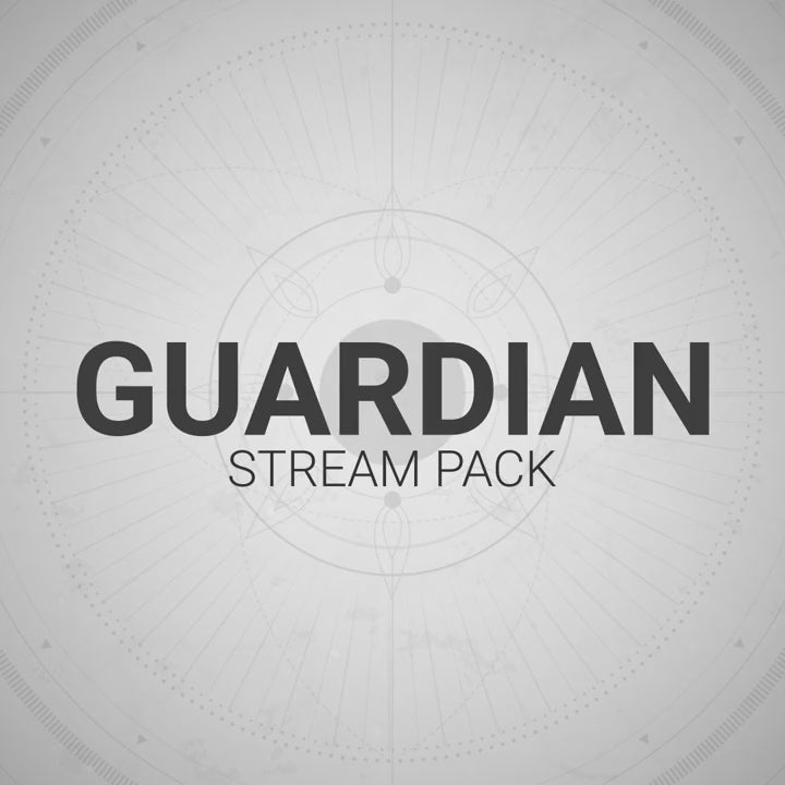 Guardian Stream Pack. All-in-one overlay bundle with a light grey geometric background.