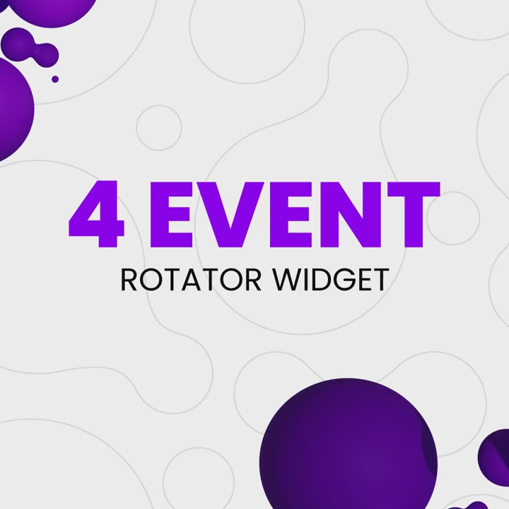 Event Rotator Widget. Purple background with bold text and circular shapes. StreamElements bundle.