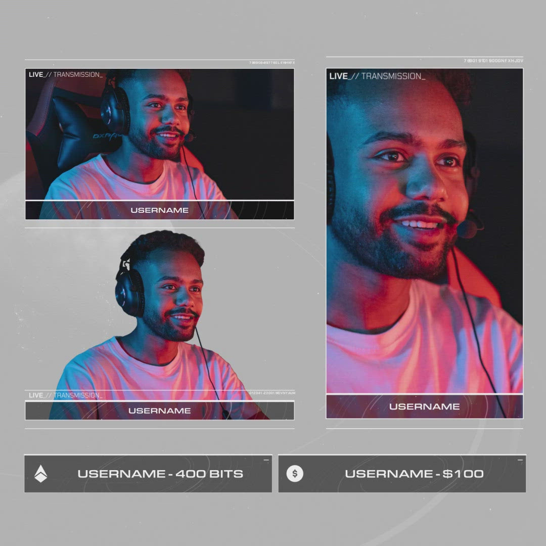 Animated webcam overlays for stream. Customizable sizes with event boxes and icons.