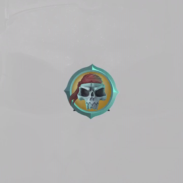 Galleon Animated Stinger Transition. Pirate-themed skull with a bandana on a circular background.