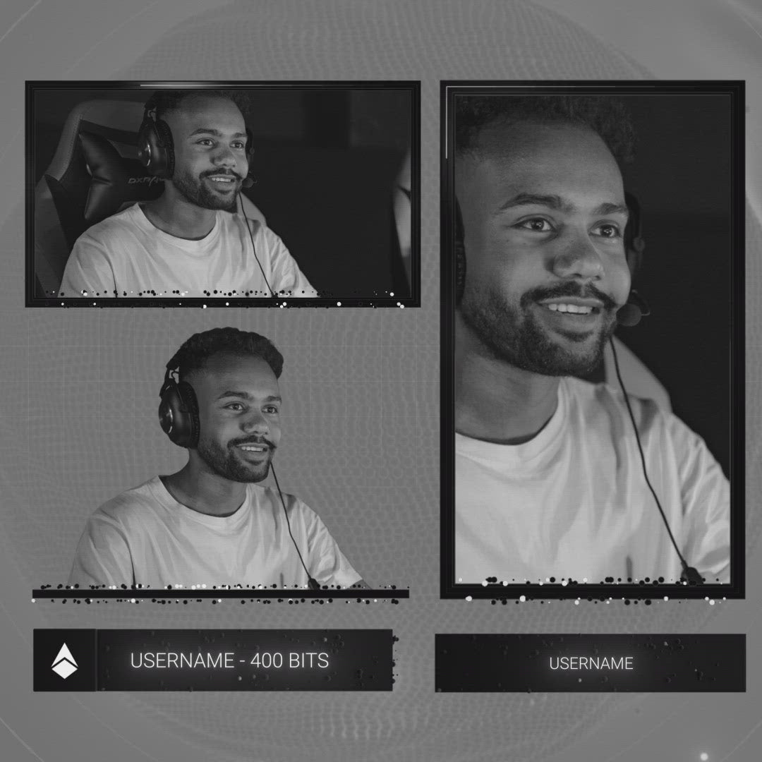 3D Animated Stream Overlays. Nano Black theme with three webcam frames and a dark background.