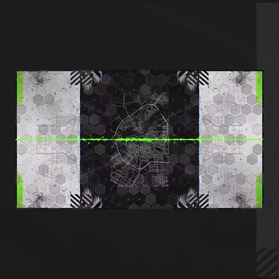 Tactical Animated Stinger Transition with hexagonal pattern and green accents for stream use.