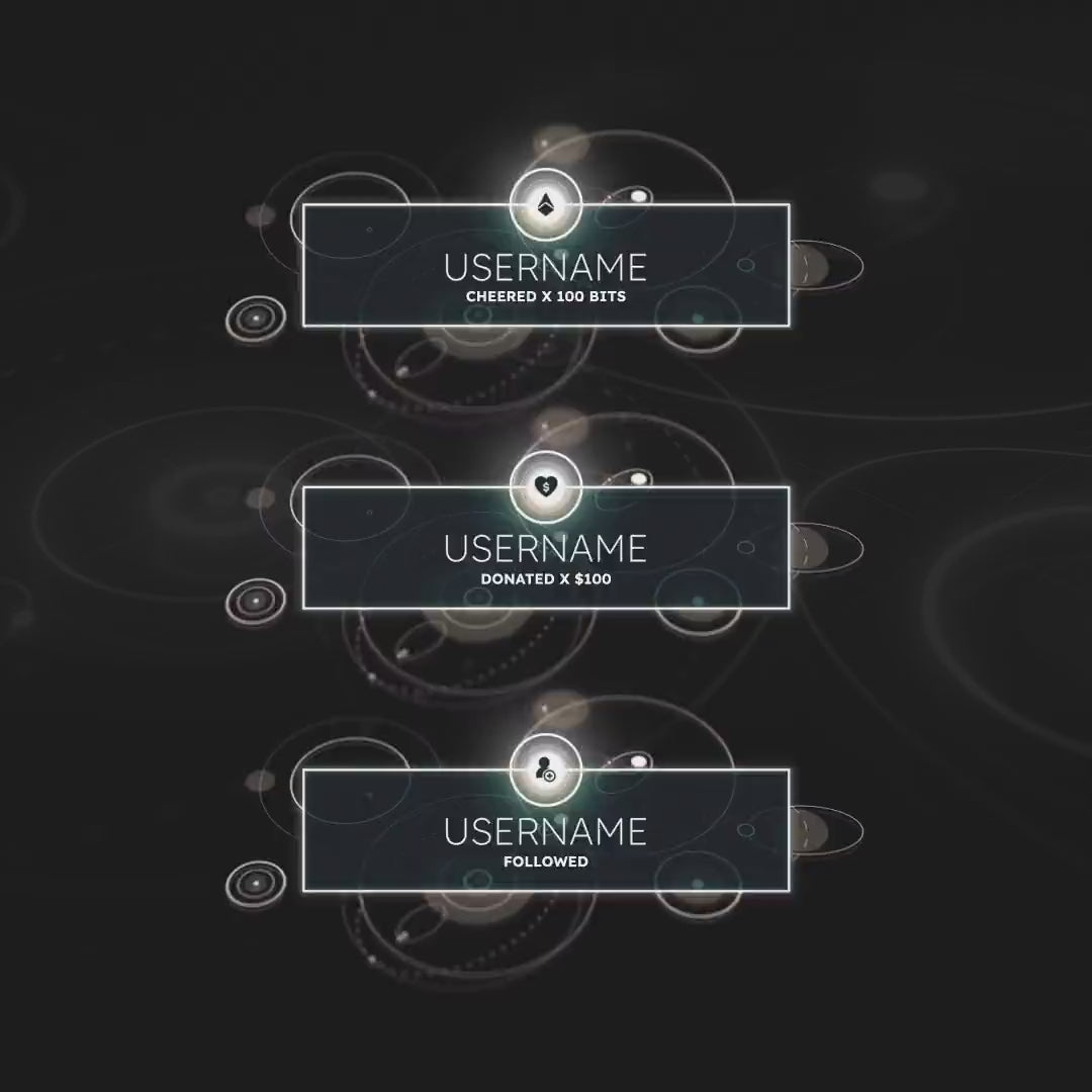 Light Rings Animated Stream Overlays. Dark background with glowing circular elements and text.