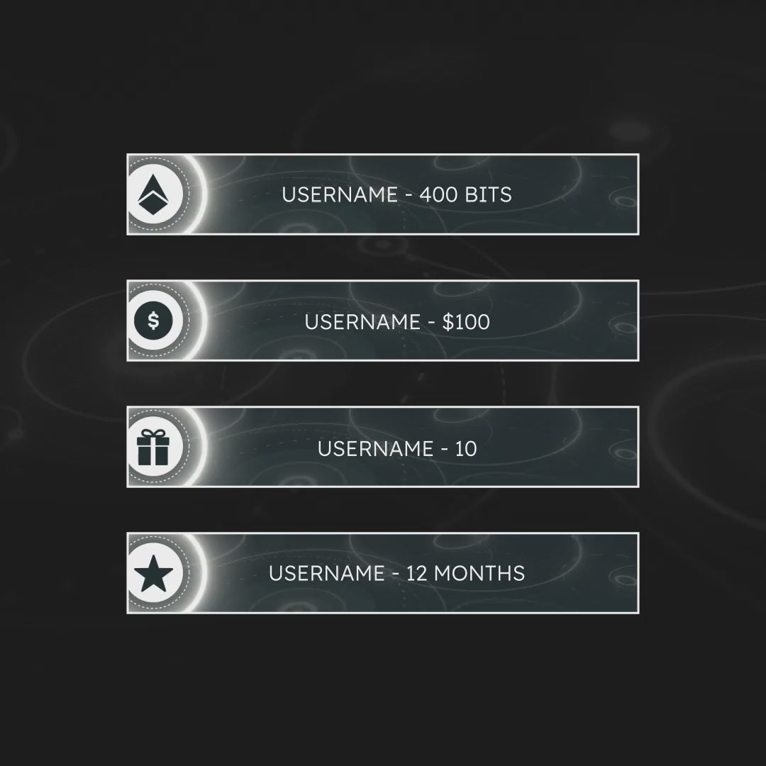 Animated stream overlays with light rings. Displays user stats in a sleek, glowing design.