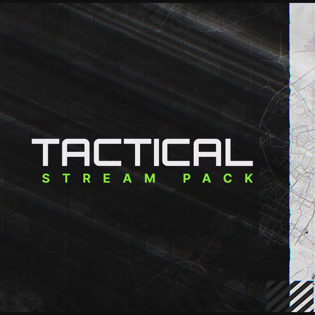 Tactical Stream Pack. Animated stream overlays with black and green geometric design.