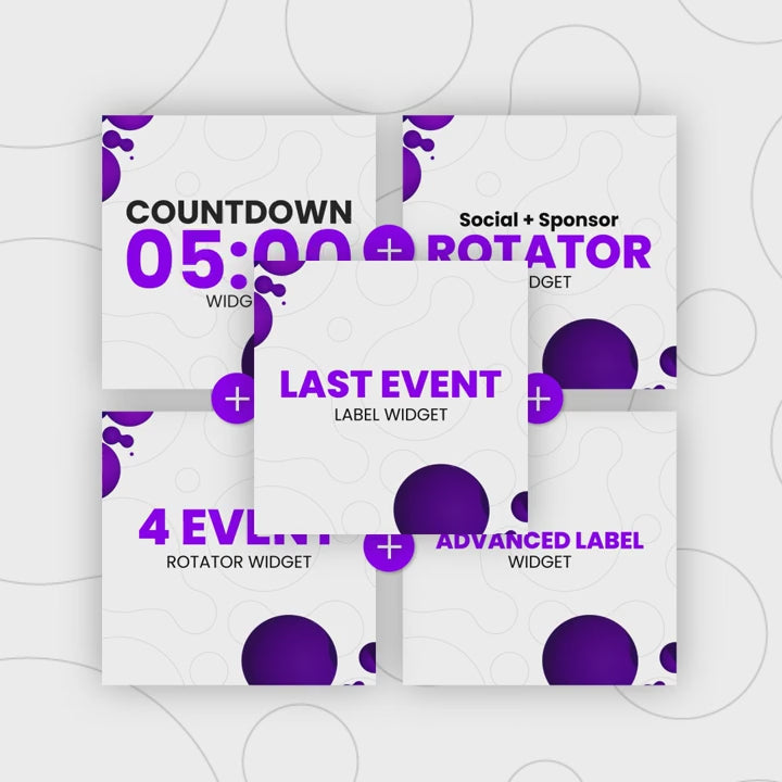 Essential StreamElements Bundle. Colorful widgets for countdown, labels, and sponsor rotation.