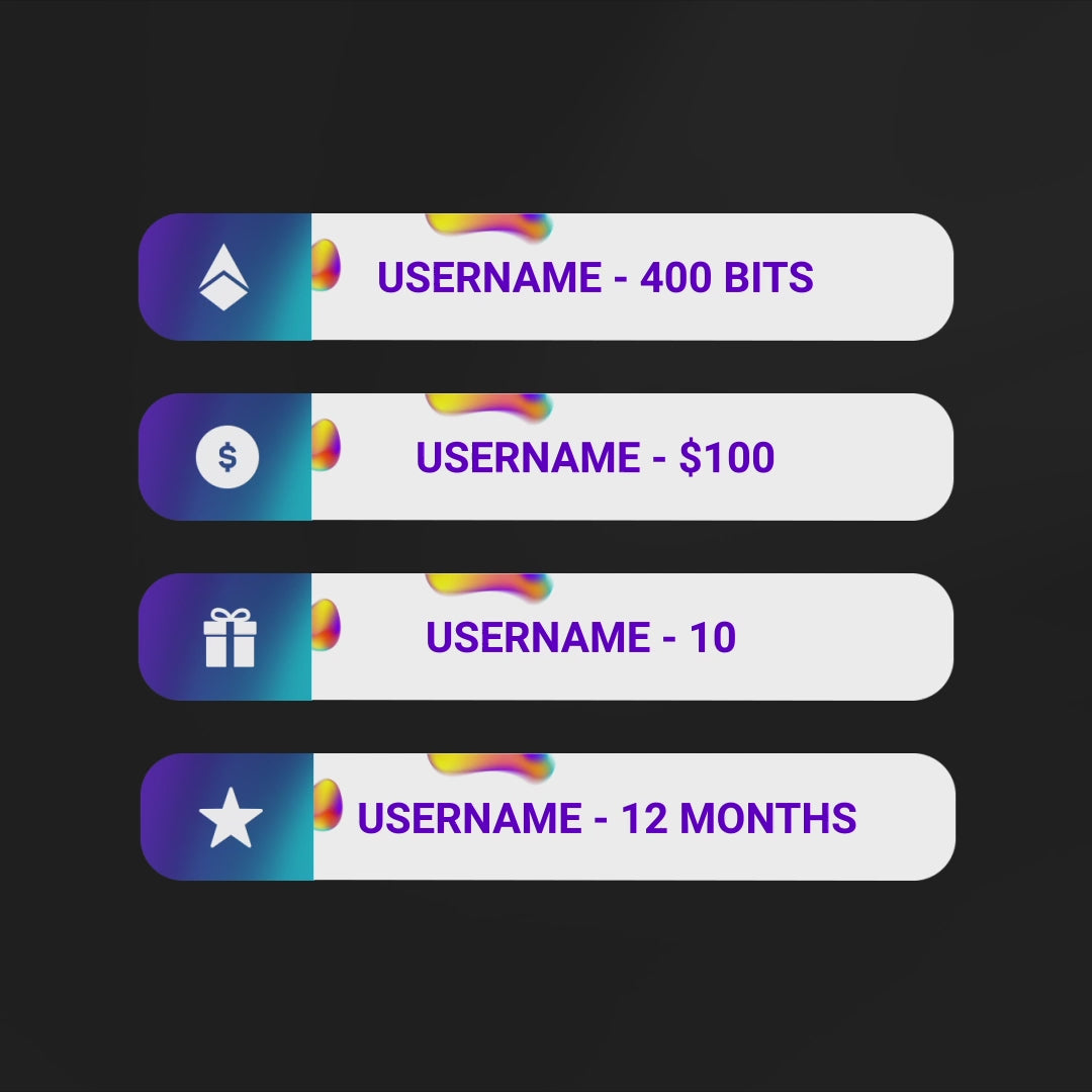 Flow Animated Webcam Overlays. Colorful cam boxes for Twitch with user stats and icons.