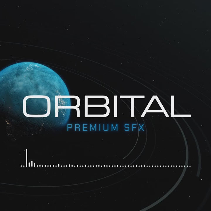 Orbital Premium Sound Effects. Stream sound effects with a cosmic background. Blue text on dark theme.