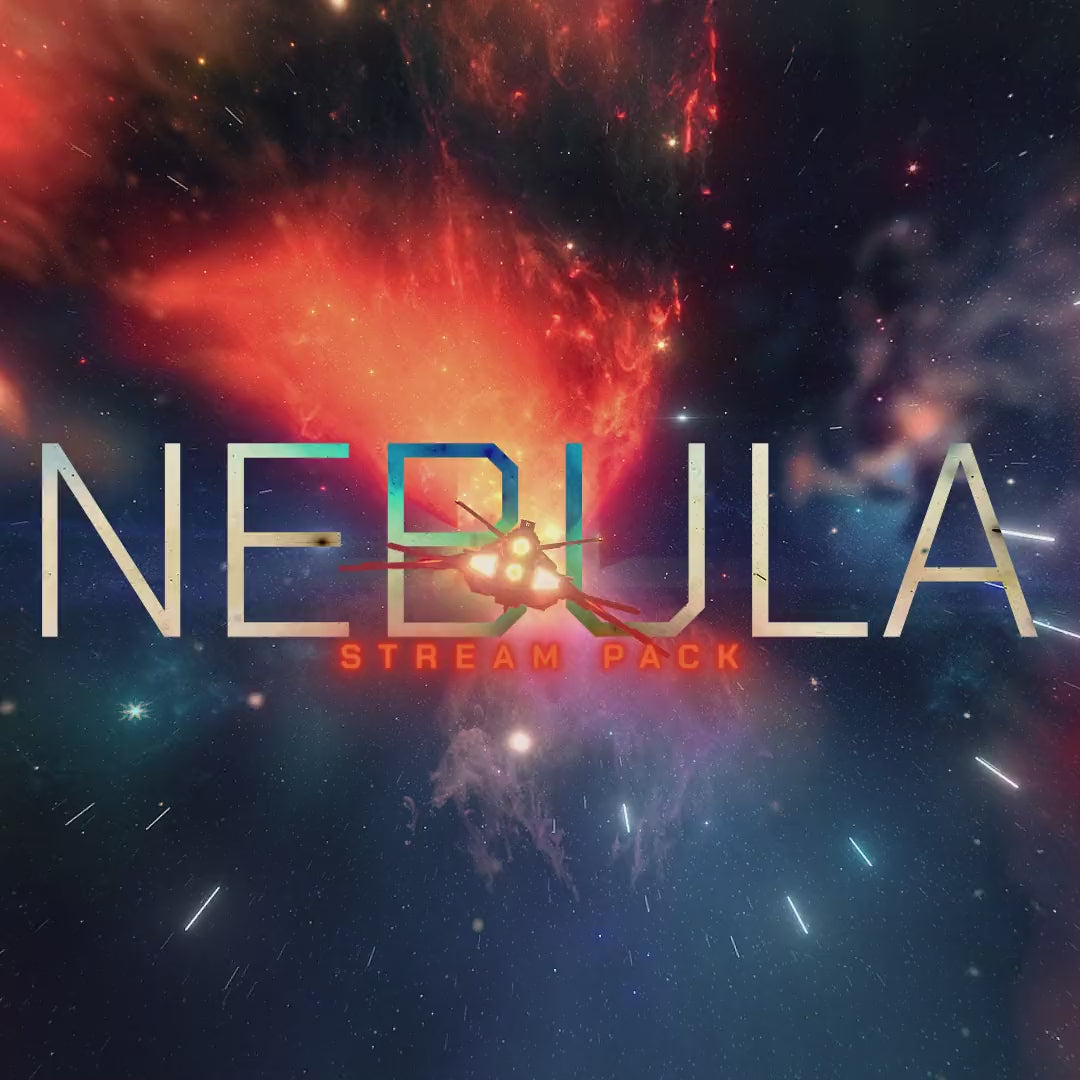 Nebula Stream Pack. 3D animated overlays with a cosmic background of vibrant colors.