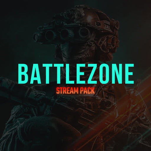 Battlezone Stream Pack. Battlefield inspired static overlays. Dark background with bright text.