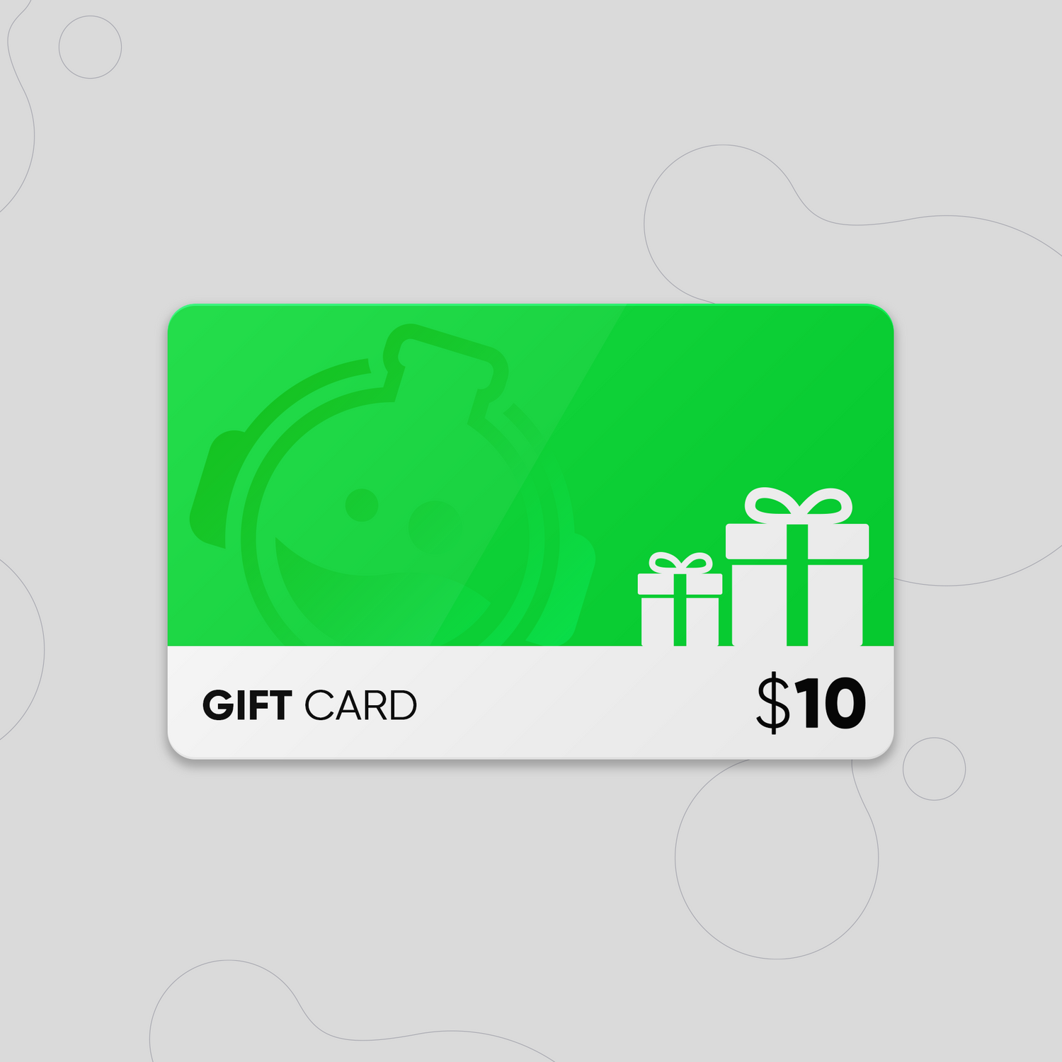 $10 GetRekt Common Gift Card. Green background with gift box icons and text "GIFT CARD".