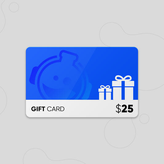 GETREKT Rare Gift Card. Blue card with gift boxes and $25 text. Ideal for streamers and creators.