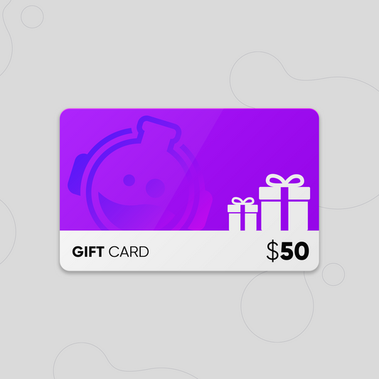 GETREKT Legendary Gift Card. Purple background with a smiley logo and gift boxes. $50 value.
