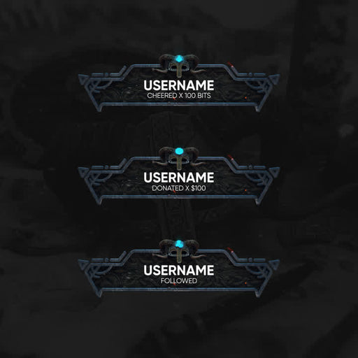 Ragnar Static Stream Overlays. Dark background with ornate Viking-style notifications.