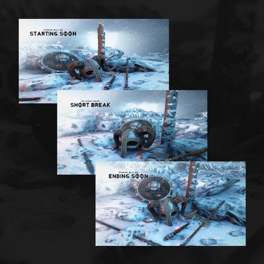 Ragnar Static OBS Scenes. Ice-themed with "Starting Soon," "Short Break," and "Ending Soon" text.